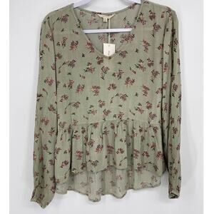 Sim & Sam Womens Green Floral Long Sleeve Blouse Top Shirt NEW XL